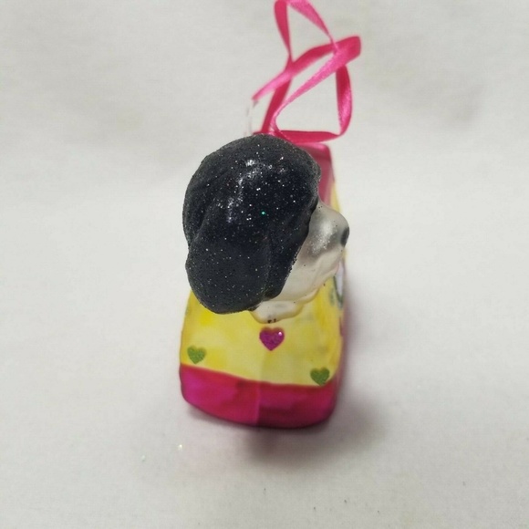 NEW Dog Puppy in Purse Xmas Ornament Blown Glass - Picture 2 of 4